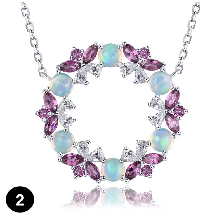 Sterling Silver Circle Pendant with Natural Multicolor Gemstones – Elegant Everyday Sparkle