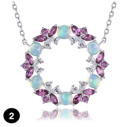 Sterling Silver Circle Pendant with Natural Multicolor Gemstones – Elegant Everyday Sparkle
