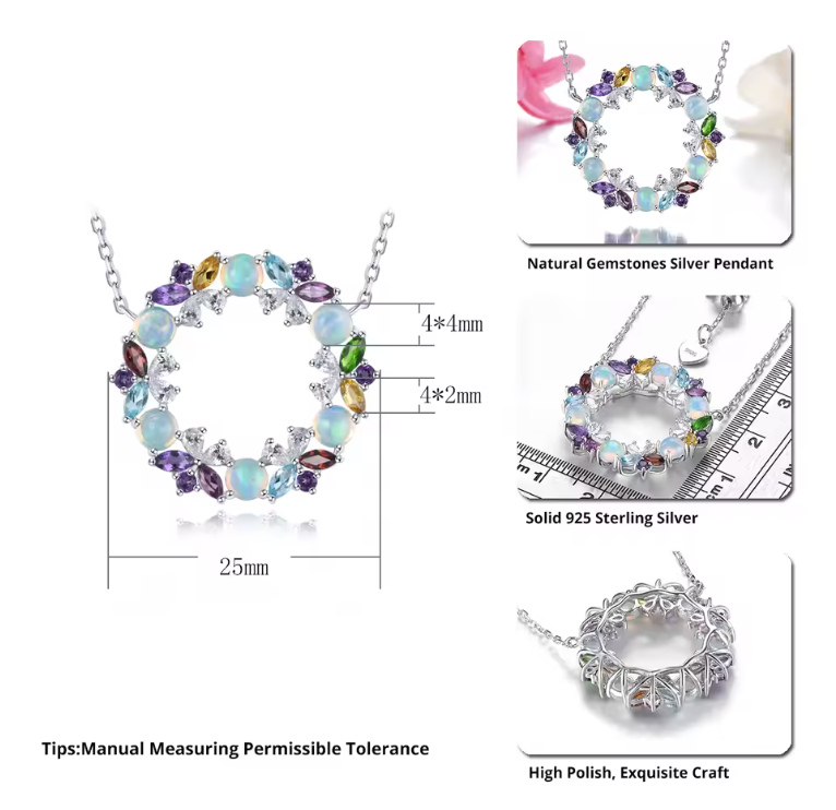 Sterling Silver Circle Pendant with Natural Multicolor Gemstones – Elegant Everyday Sparkle