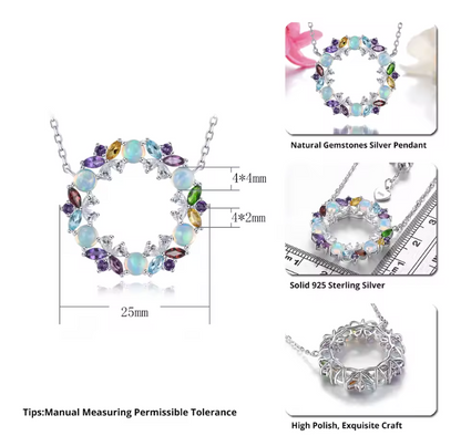 Sterling Silver Circle Pendant with Natural Multicolor Gemstones – Elegant Everyday Sparkle