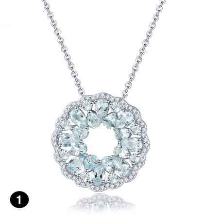 Luxury Aquamarine Circle Pendant – 925 Sterling Silver, Light Blue Sparkle