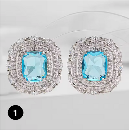 Luxury Square Zircon Stud Earrings – Elegant Silver-Plated Jewelry for Women, Weddings & Parties