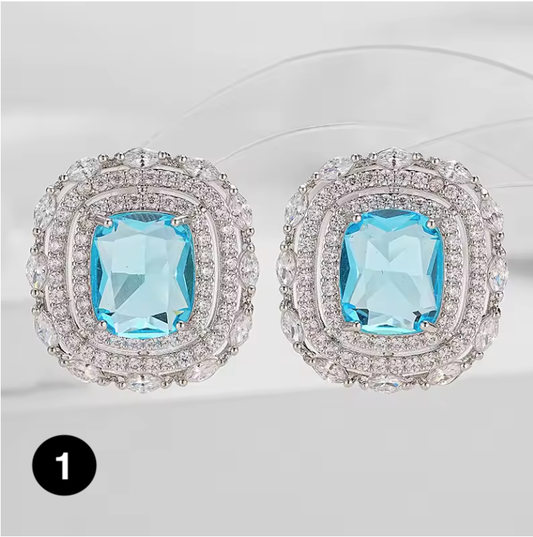 Luxury Square Zircon Stud Earrings – Elegant Silver-Plated Jewelry for Women, Weddings & Parties