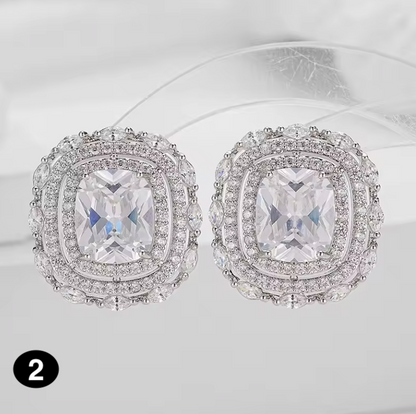 Luxury Square Zircon Stud Earrings – Elegant Silver-Plated Jewelry for Women, Weddings & Parties