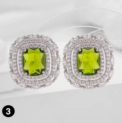 Luxury Square Zircon Stud Earrings – Elegant Silver-Plated Jewelry for Women, Weddings & Parties