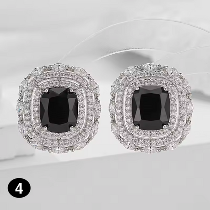 Luxury Square Zircon Stud Earrings – Elegant Silver-Plated Jewelry for Women, Weddings & Parties