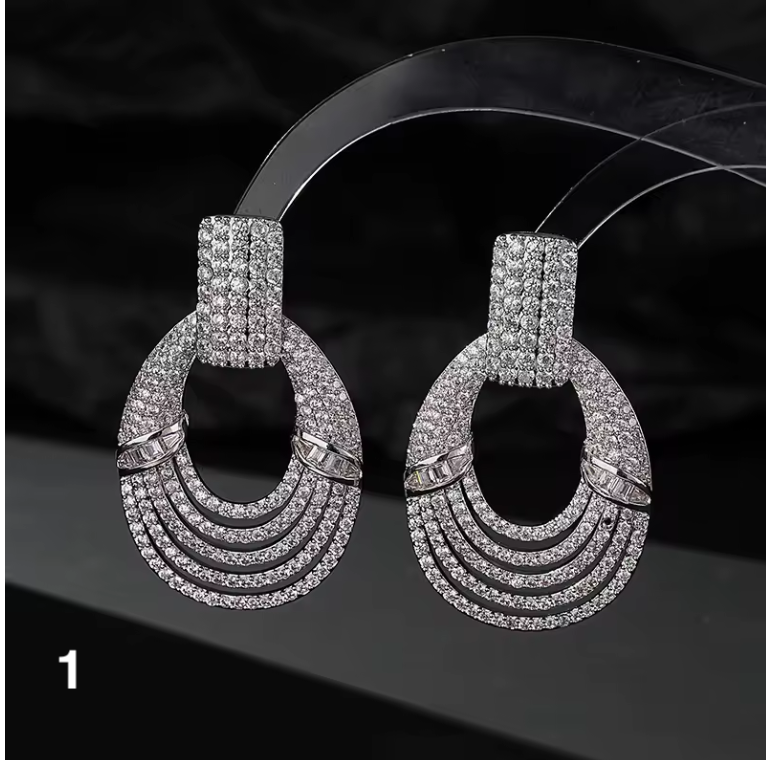 Luxurious zircon-studded earrings, perfect for all occasions, parties, and weddings.