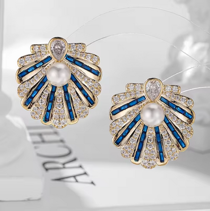 Luxury Shell Zircon Stud Earrings – Elegant Waterdrop Design