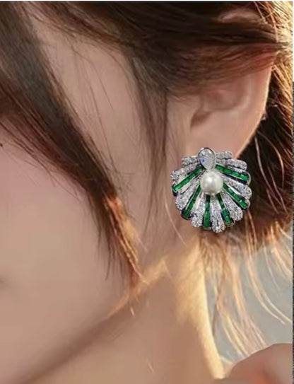 Luxury Shell Zircon Stud Earrings – Elegant Waterdrop Design
