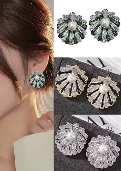 Luxury Shell Zircon Stud Earrings – Elegant Waterdrop Design