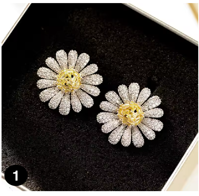 Luxury Daisy Zirconia Stud Earrings – Sparkling Crystal Flower Design