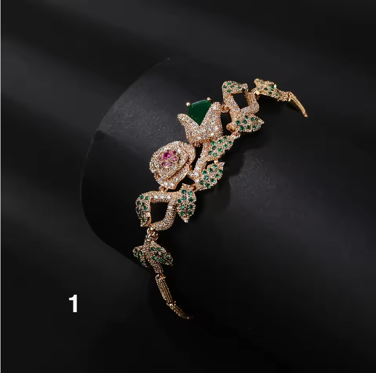 Luxury Rose Zircon Bracelet – Elegant Branch Design for a Royal Look