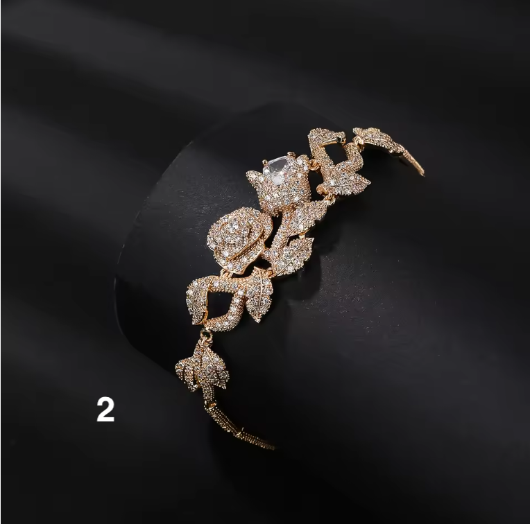 Luxury Rose Zircon Bracelet – Elegant Branch Design for a Royal Look