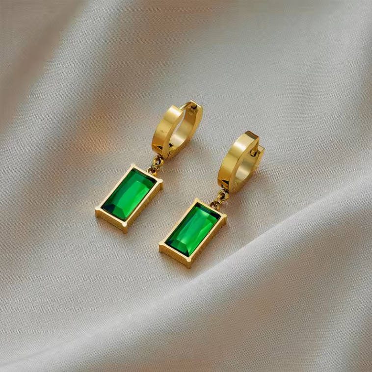 Emerald Green Stainless Steel Set – Necklace & Earrings