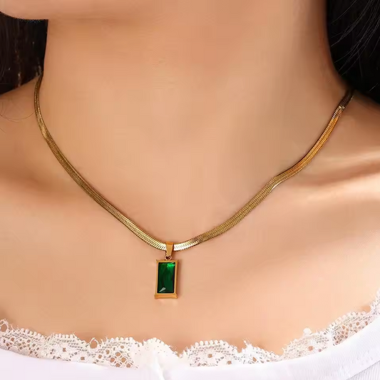 Emerald Green Stainless Steel Set – Necklace & Earrings