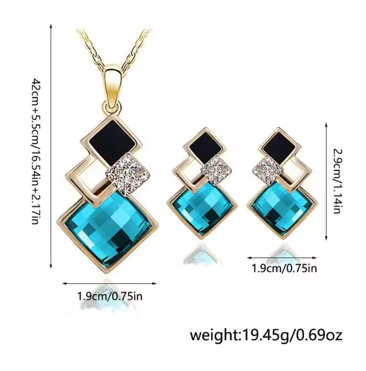 Luxury Geometric Crystal Set – Elegant Necklace & Earrings