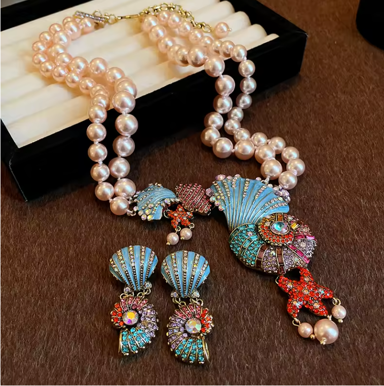 Luxury Ocean-Inspired Pearl Necklace Set – Unique Seashell & Starfish Design, Elegant Statement Jewelry