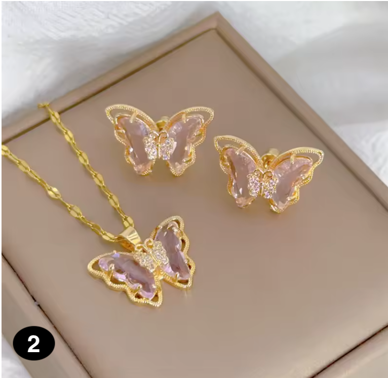 Elegant Butterfly Necklace & Earrings Set