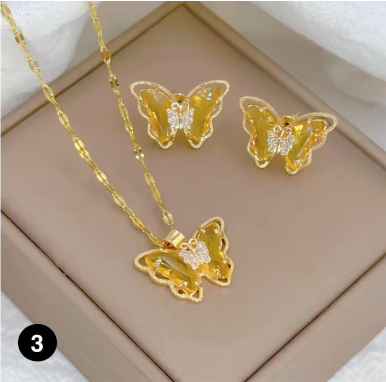 Elegant Butterfly Necklace & Earrings Set