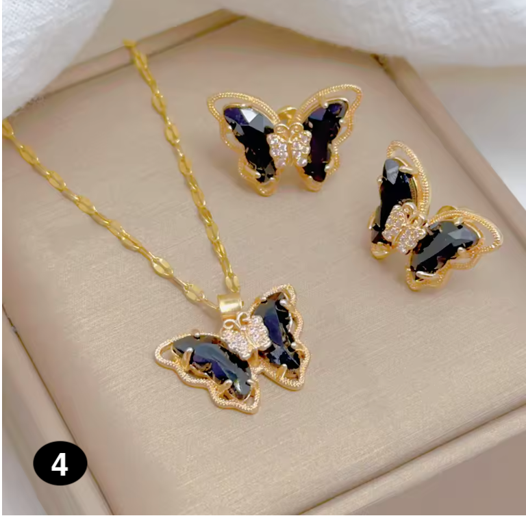 Elegant Butterfly Necklace & Earrings Set