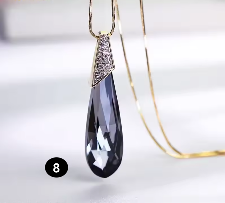 Long Crystal Pendant Necklace