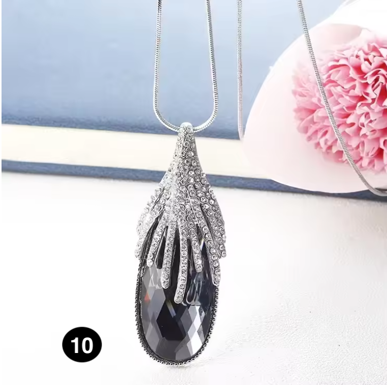 Long Crystal Pendant Necklace