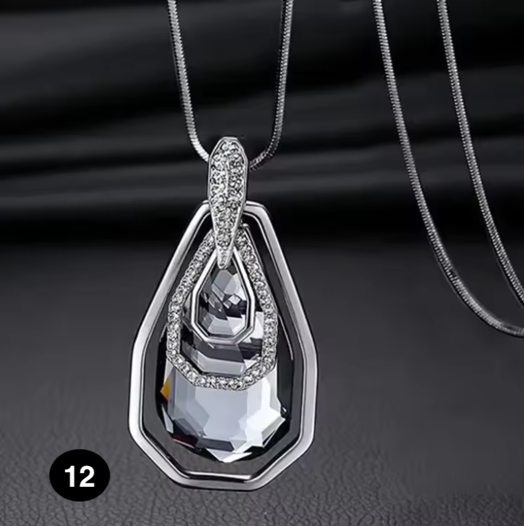 Long Crystal Pendant Necklace