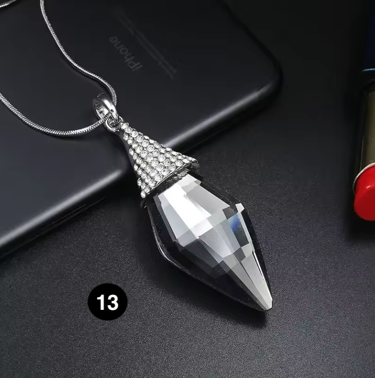 Long Crystal Pendant Necklace