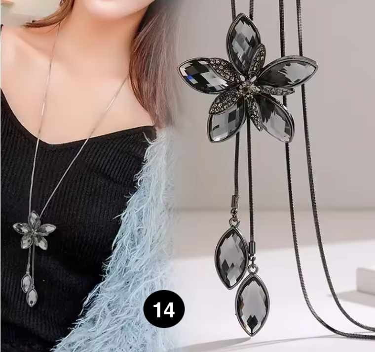 Long Crystal Pendant Necklace