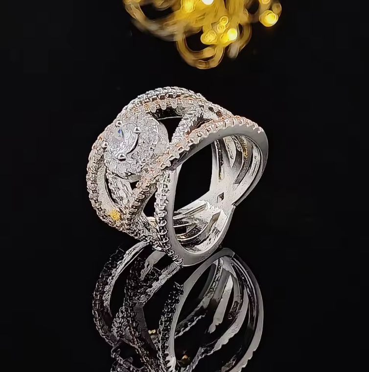 Luxury Rose Gold Zircon Weave Ring