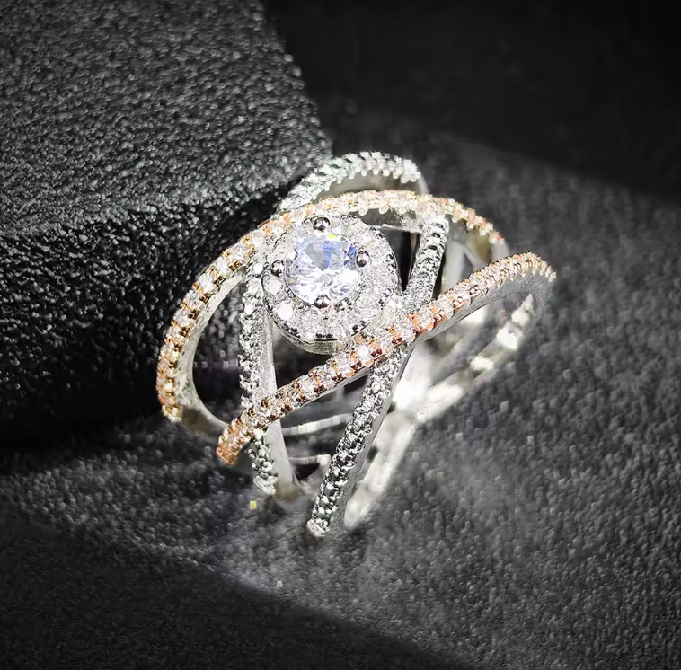 Luxury Rose Gold Zircon Weave Ring