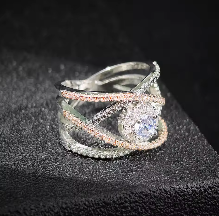 Luxury Rose Gold Zircon Weave Ring