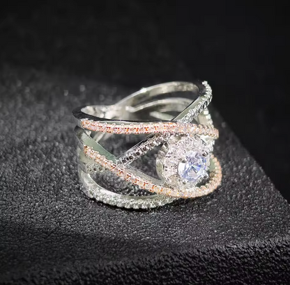 Luxury Rose Gold Zircon Weave Ring