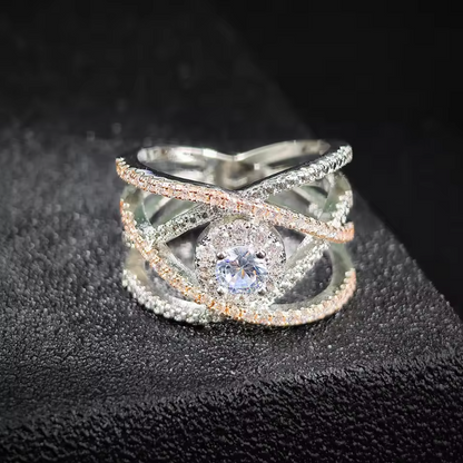 Luxury Rose Gold Zircon Weave Ring