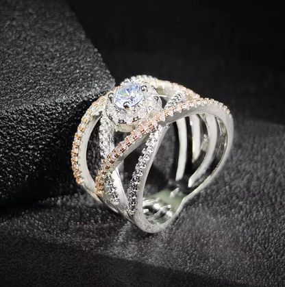 Luxury Rose Gold Zircon Weave Ring