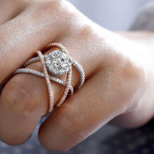 Luxury Rose Gold Zircon Weave Ring