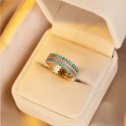 Gold Turquoise & Zircon Ring for Women