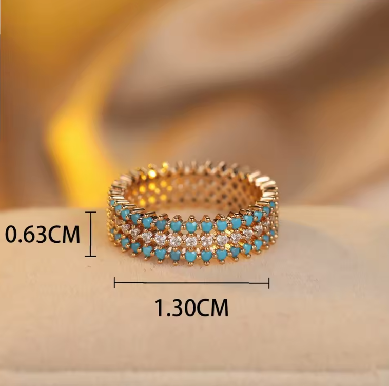 Gold Turquoise & Zircon Ring for Women