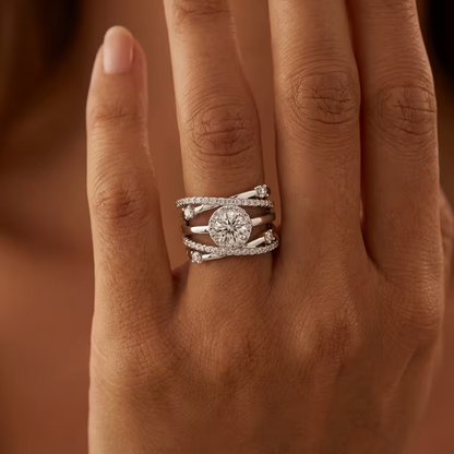 Luxury 925 Sterling Silver Statement Ring – Sparkling Multi-Band CZ Design for Women