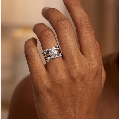 Luxury 925 Sterling Silver Statement Ring – Sparkling Multi-Band CZ Design for Women