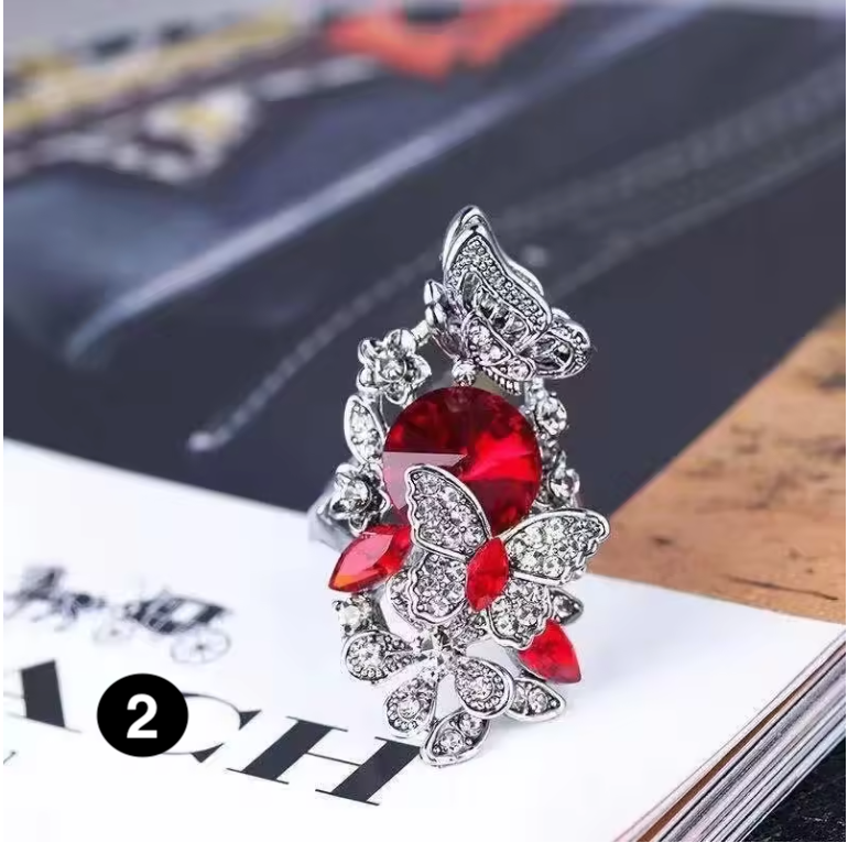 Elegant Blue Pearl Butterfly Ring – Artistic Floral Design for Women