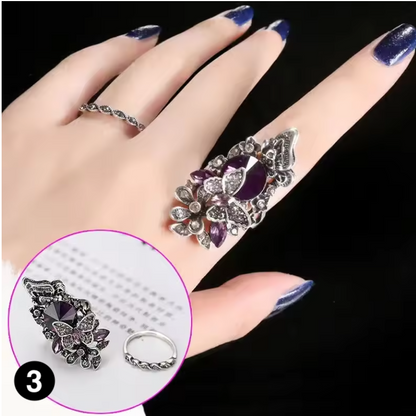 Elegant Blue Pearl Butterfly Ring – Artistic Floral Design for Women