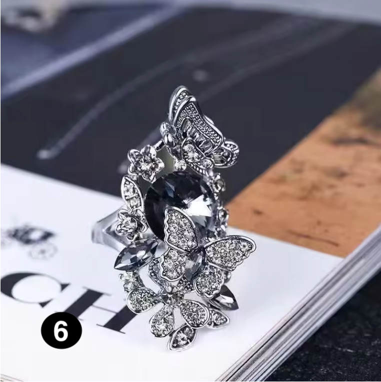 Elegant Blue Pearl Butterfly Ring – Artistic Floral Design for Women