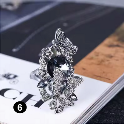 Elegant Blue Pearl Butterfly Ring – Artistic Floral Design for Women