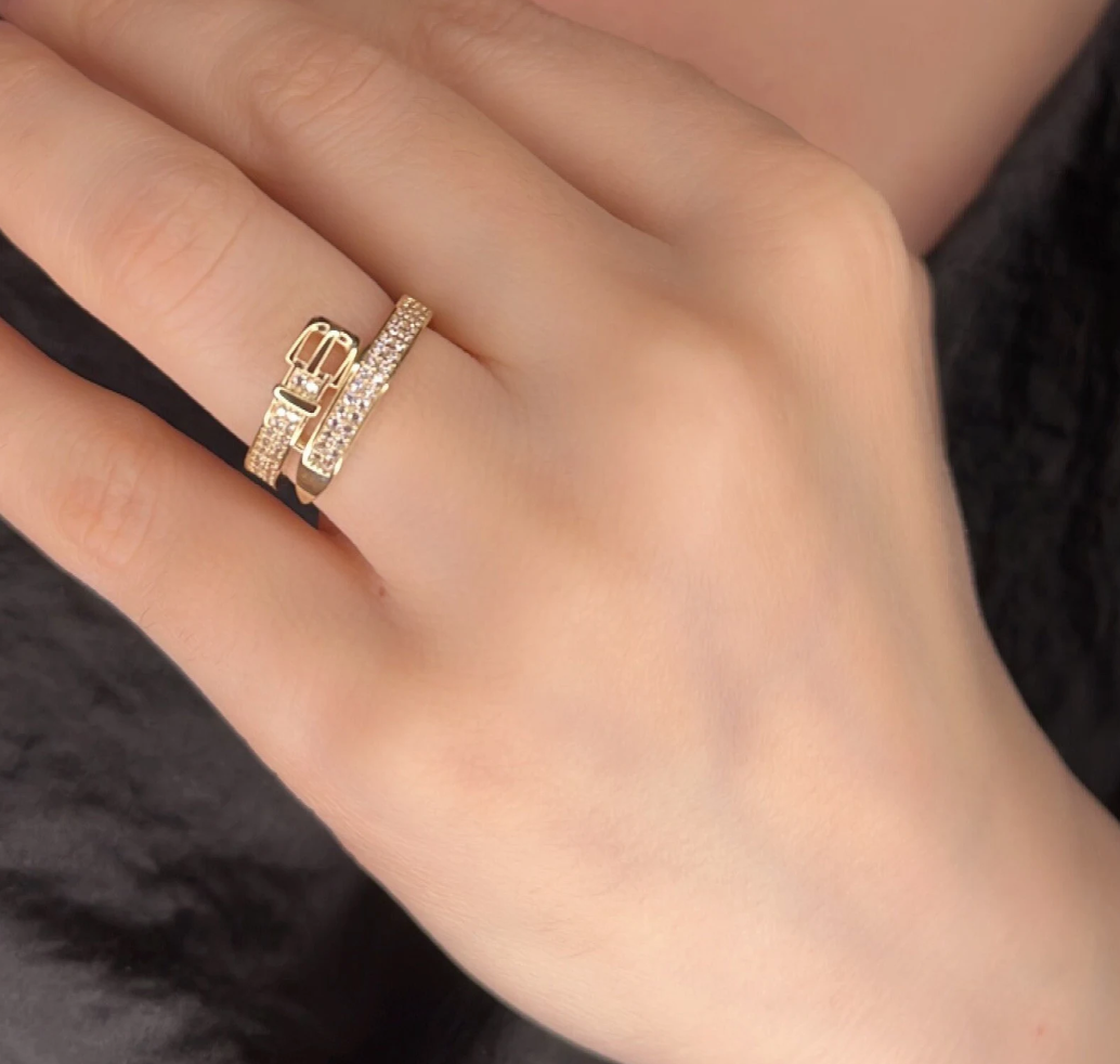 CZ Buckle Adjustable Statement Ring for Women