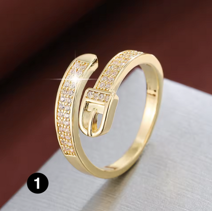 CZ Buckle Adjustable Statement Ring for Women
