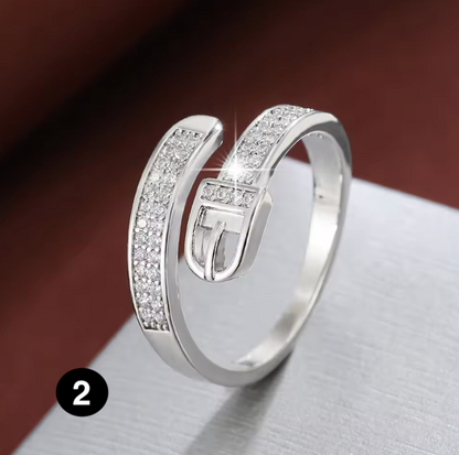 CZ Buckle Adjustable Statement Ring for Women