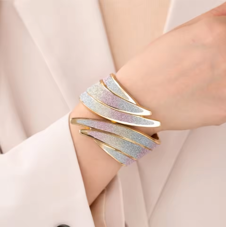 Wide Glitter Cuff Bracelet – Bold & Elegant Statement