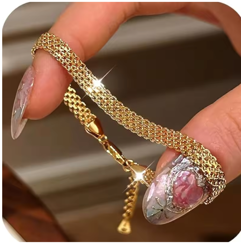 18K Gold Plated Stainless Steel Bracelet – Elegant Mesh Weave, Adjustable Fit, Perfect for Everyday Use