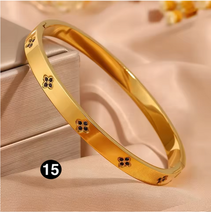 Luxury Stainless Steel Bangle – Gold Plated Bracelet with Crystal Accents for Women | Elegant Stacking Bangles